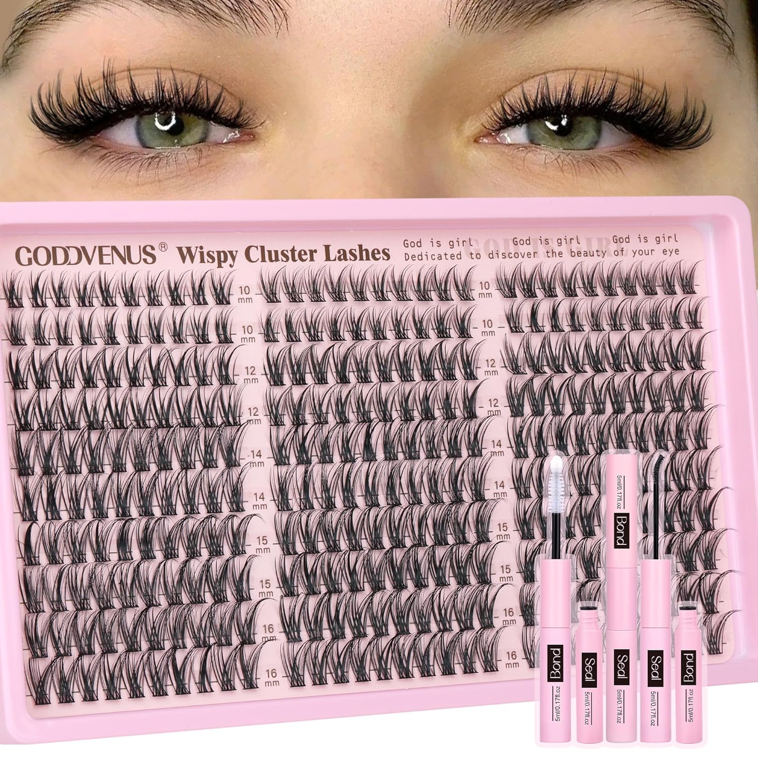 Goddvenus Wispy Lash Clusters Kit, C Curl Natural DIY Individual Eyelash Extensions (300 pcs, 10-16mm)