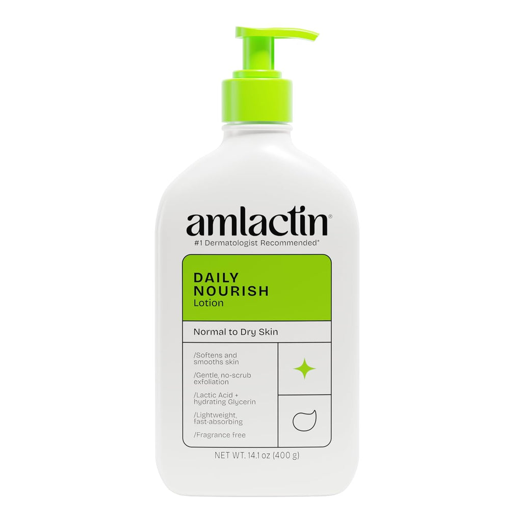 AmLactin Daily Nourish Therapeutic Body Lotion, 12% Lactic Acid Exfoliating Moisturizer (14.1 oz)