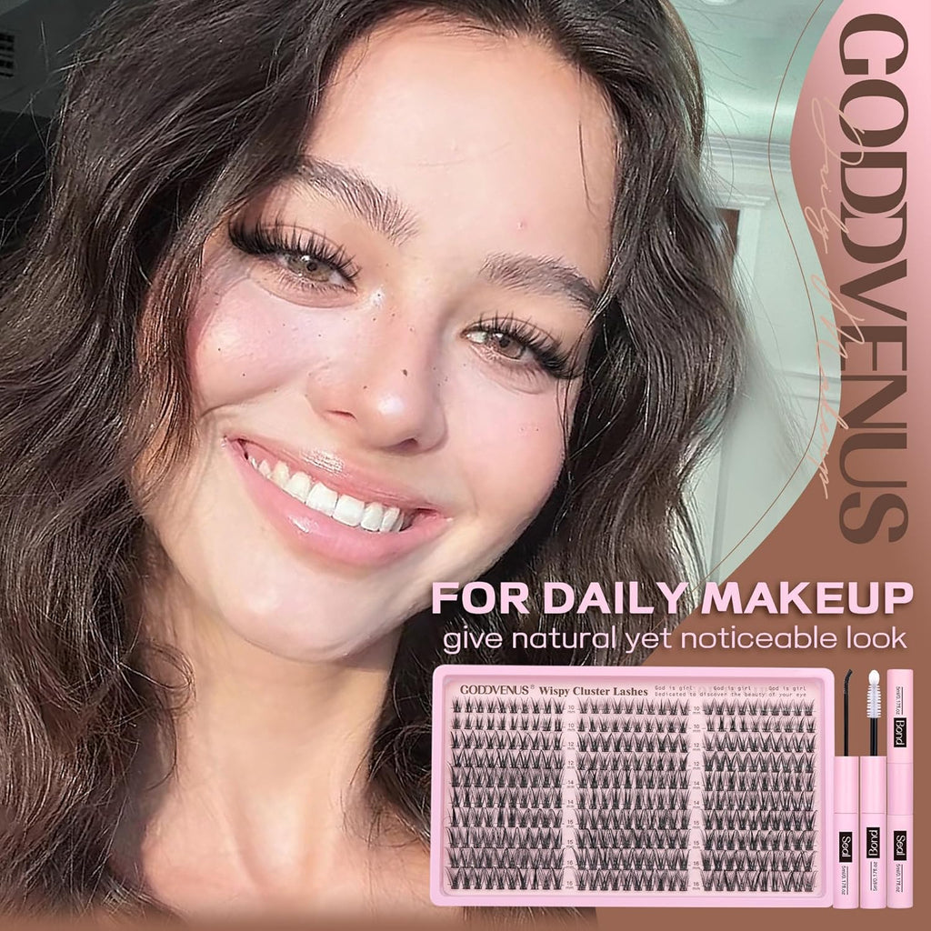 Goddvenus Wispy Lash Clusters Kit, C Curl Natural DIY Individual Eyelash Extensions (300 pcs, 10-16mm)