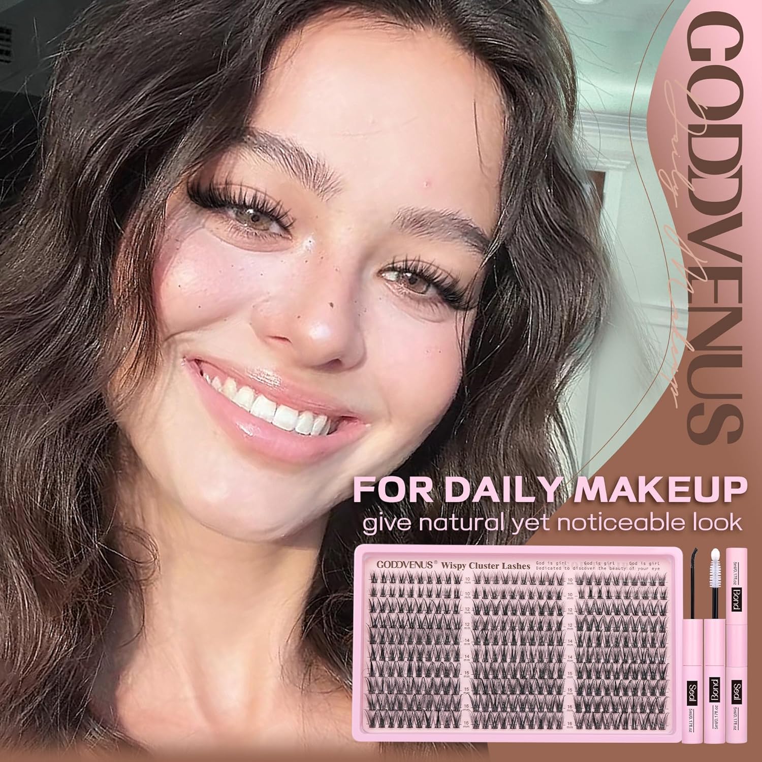 Goddvenus Wispy Lash Clusters Kit, C Curl Natural DIY Individual Eyelash Extensions (300 pcs, 10-16mm)
