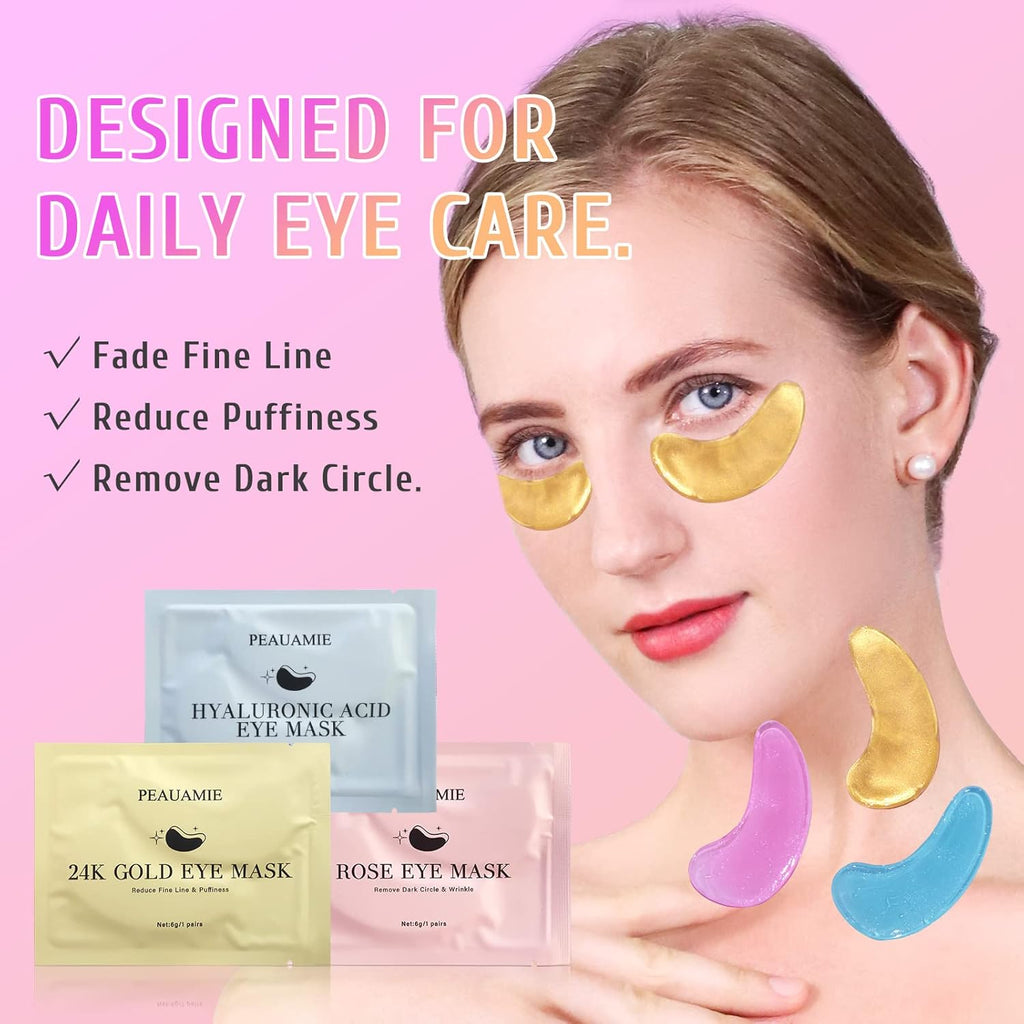 PEAUAMIE Hydrogel Under Eye Patches Set with Hyaluronic Acid & Gold (30 Pairs)