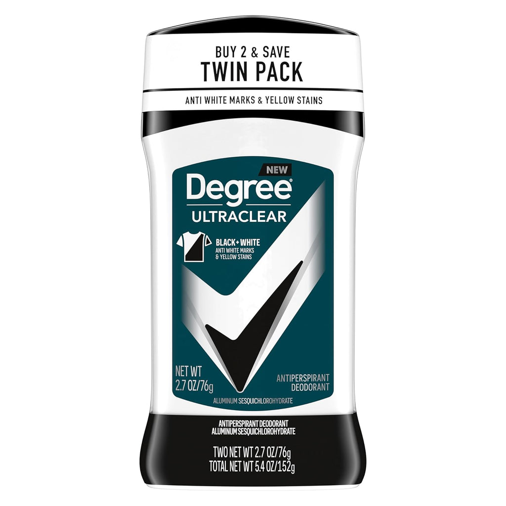 Degree Men UltraClear Antiperspirant Deodorant Stick, Black+White (2 Count, 2.7 oz)