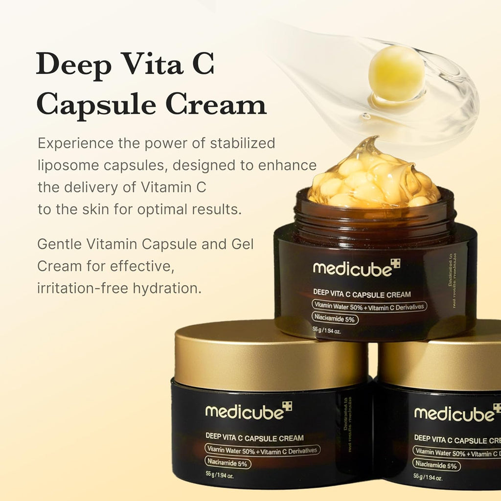 medicube Deep Vitamin C Capsule Cream, Liposome Golden Capsule Face Moisturizer (1.94 oz)