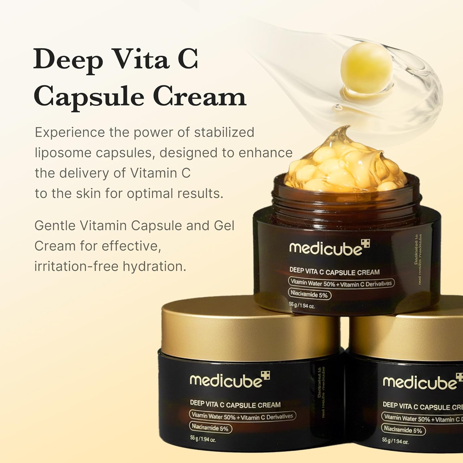 medicube Deep Vitamin C Capsule Cream, Liposome Golden Capsule Face Moisturizer (1.94 oz)