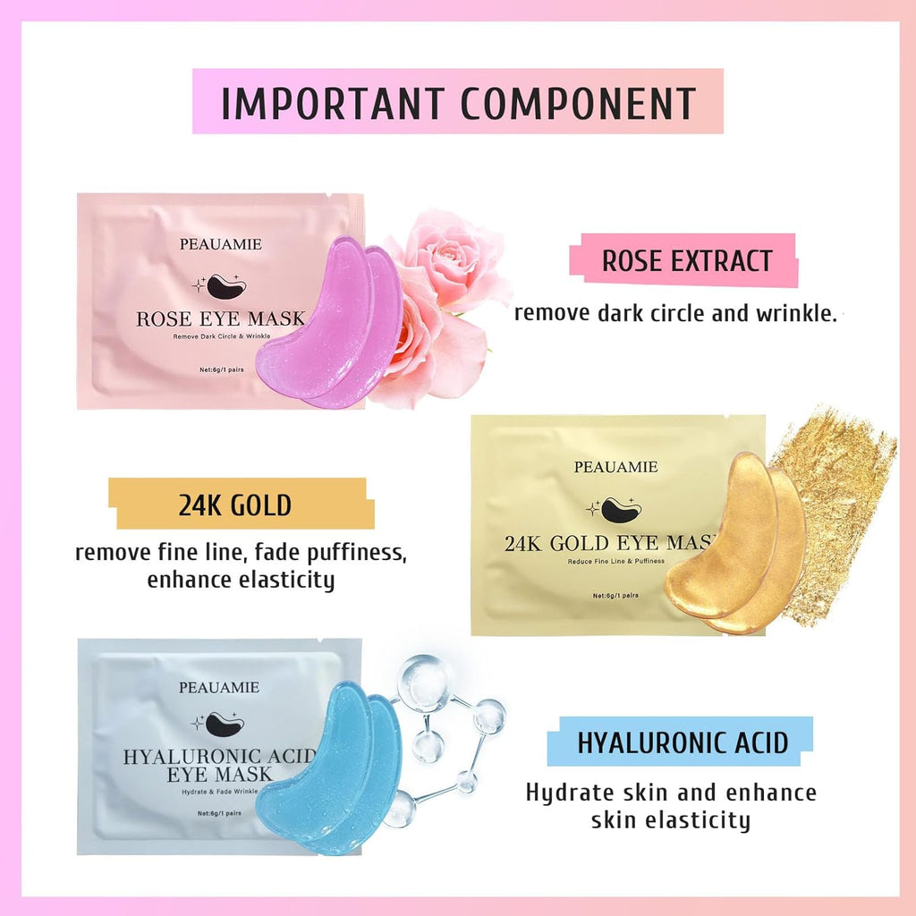 PEAUAMIE Hydrogel Under Eye Patches Set with Hyaluronic Acid & Gold (30 Pairs)