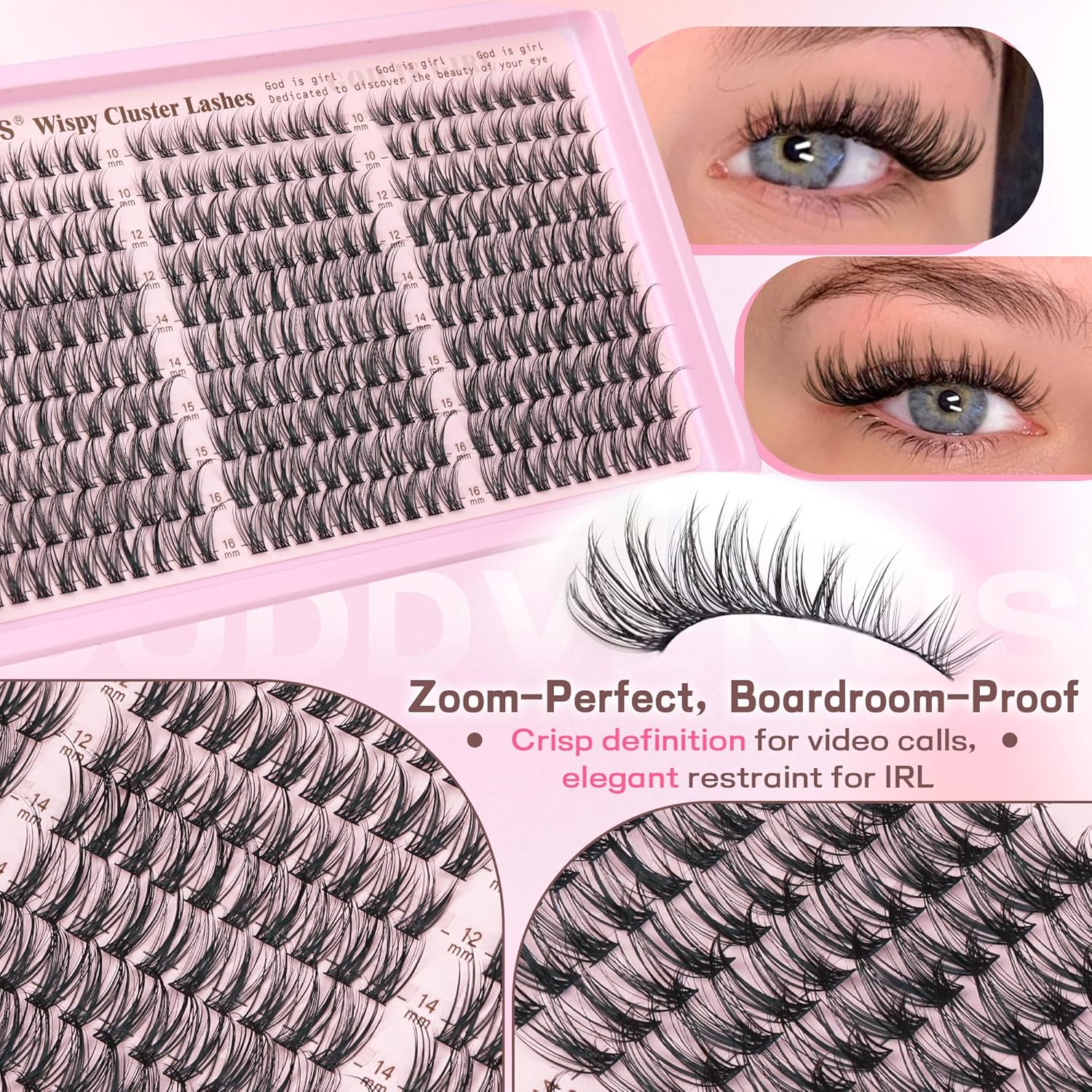 Goddvenus Wispy Lash Clusters Kit, C Curl Natural DIY Individual Eyelash Extensions (300 pcs, 10-16mm)