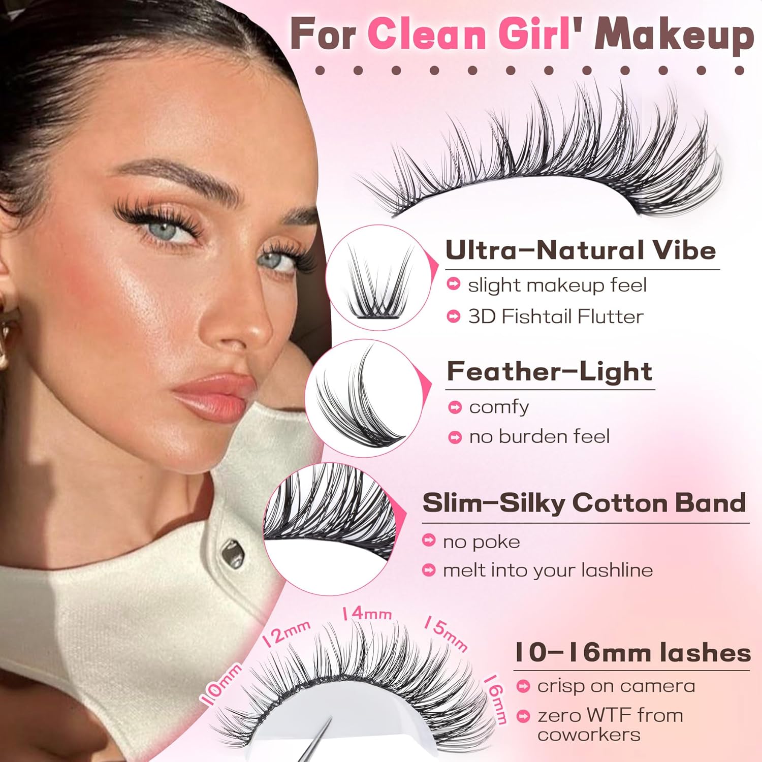 Goddvenus Wispy Lash Clusters Kit, C Curl Natural DIY Individual Eyelash Extensions (300 pcs, 10-16mm)