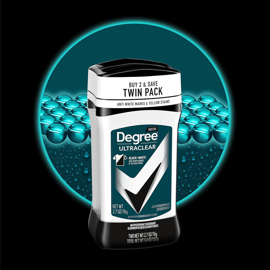 Degree Men UltraClear Antiperspirant Deodorant Stick, Black+White (2 Count, 2.7 oz)