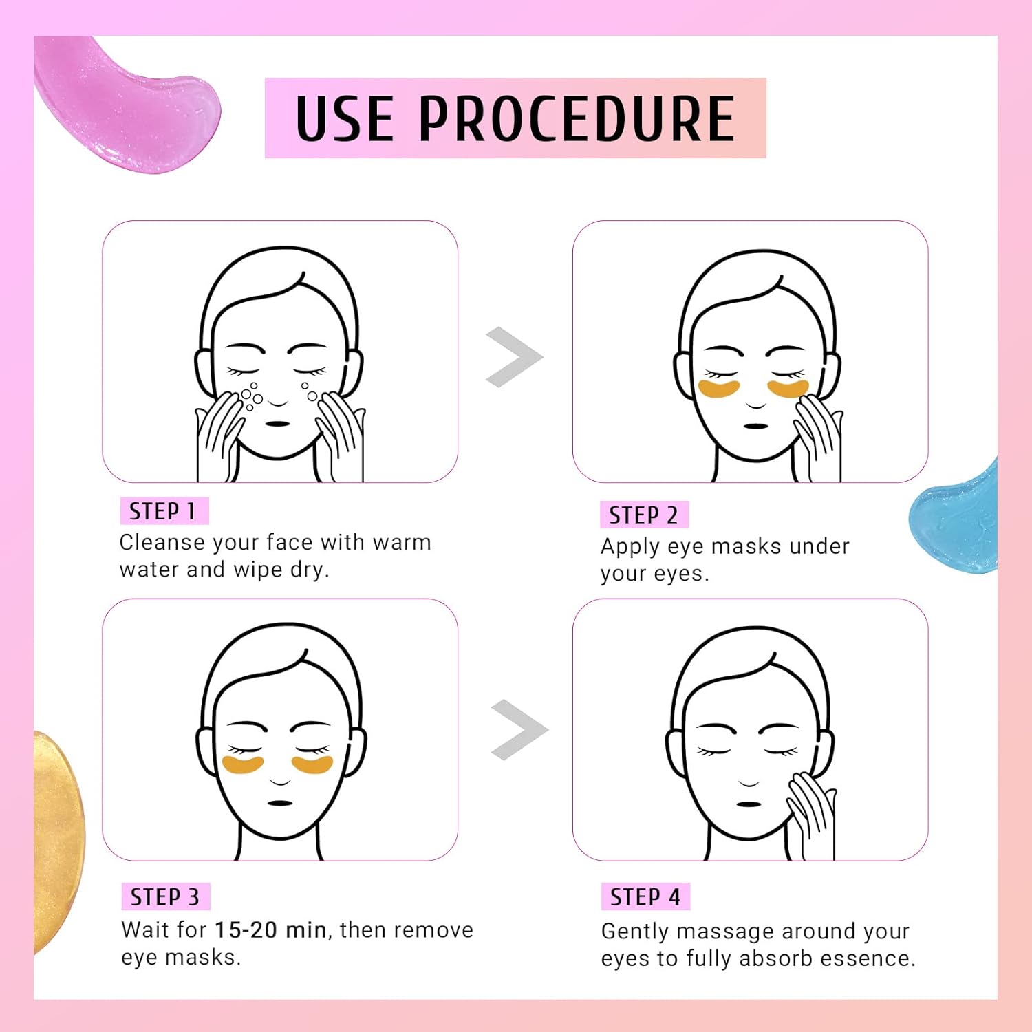 PEAUAMIE Hydrogel Under Eye Patches Set with Hyaluronic Acid & Gold (30 Pairs)