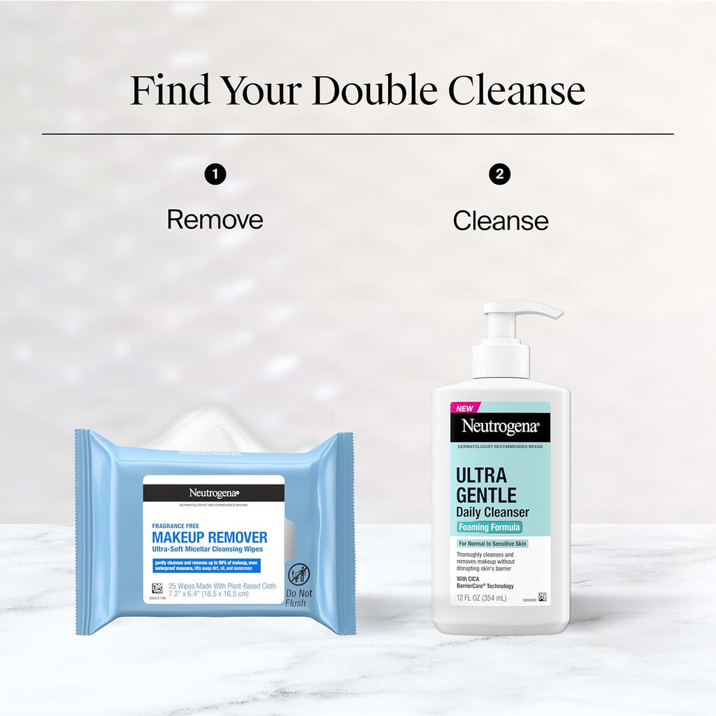 Neutrogena Micellar Water Makeup Remover Face Towelettes, Alcohol-Free (20 ct)