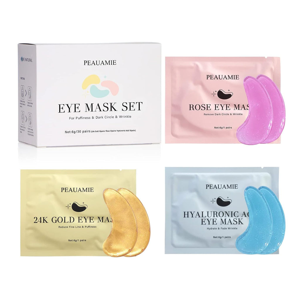 PEAUAMIE Hydrogel Under Eye Patches Set with Hyaluronic Acid & Gold (30 Pairs)
