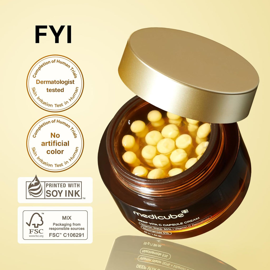 medicube Deep Vitamin C Capsule Cream, Liposome Golden Capsule Face Moisturizer (1.94 oz)