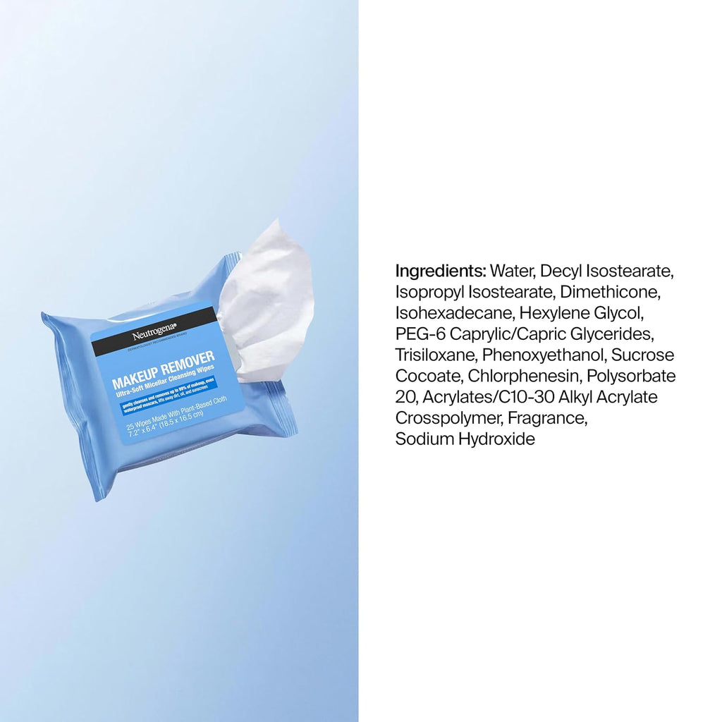 Neutrogena Micellar Water Makeup Remover Face Towelettes, Alcohol-Free (20 ct)