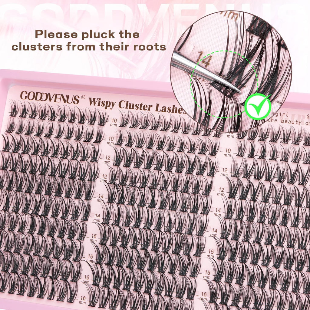 Goddvenus Wispy Lash Clusters Kit, C Curl Natural DIY Individual Eyelash Extensions (300 pcs, 10-16mm)