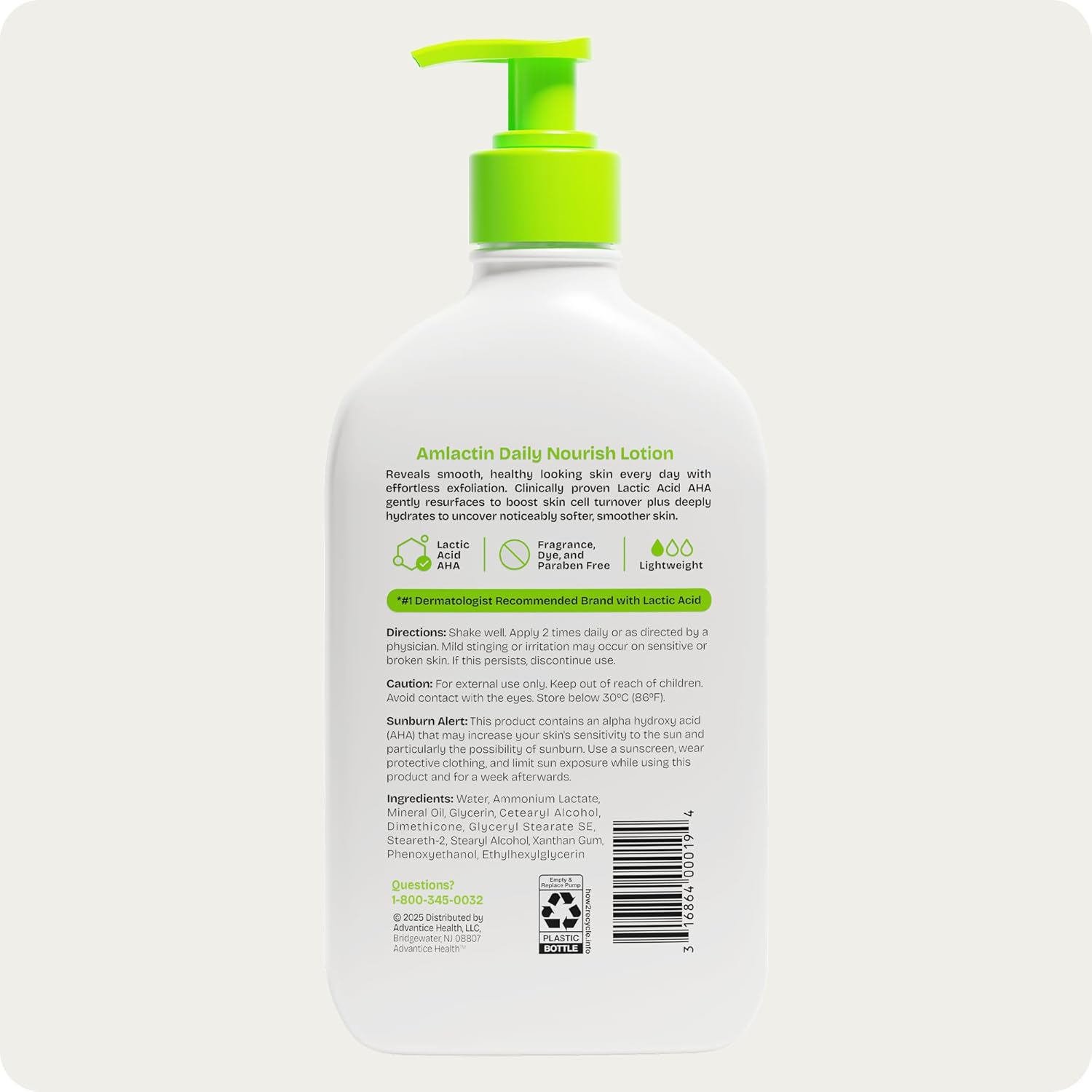 AmLactin Daily Nourish Therapeutic Body Lotion, 12% Lactic Acid Exfoliating Moisturizer (14.1 oz)
