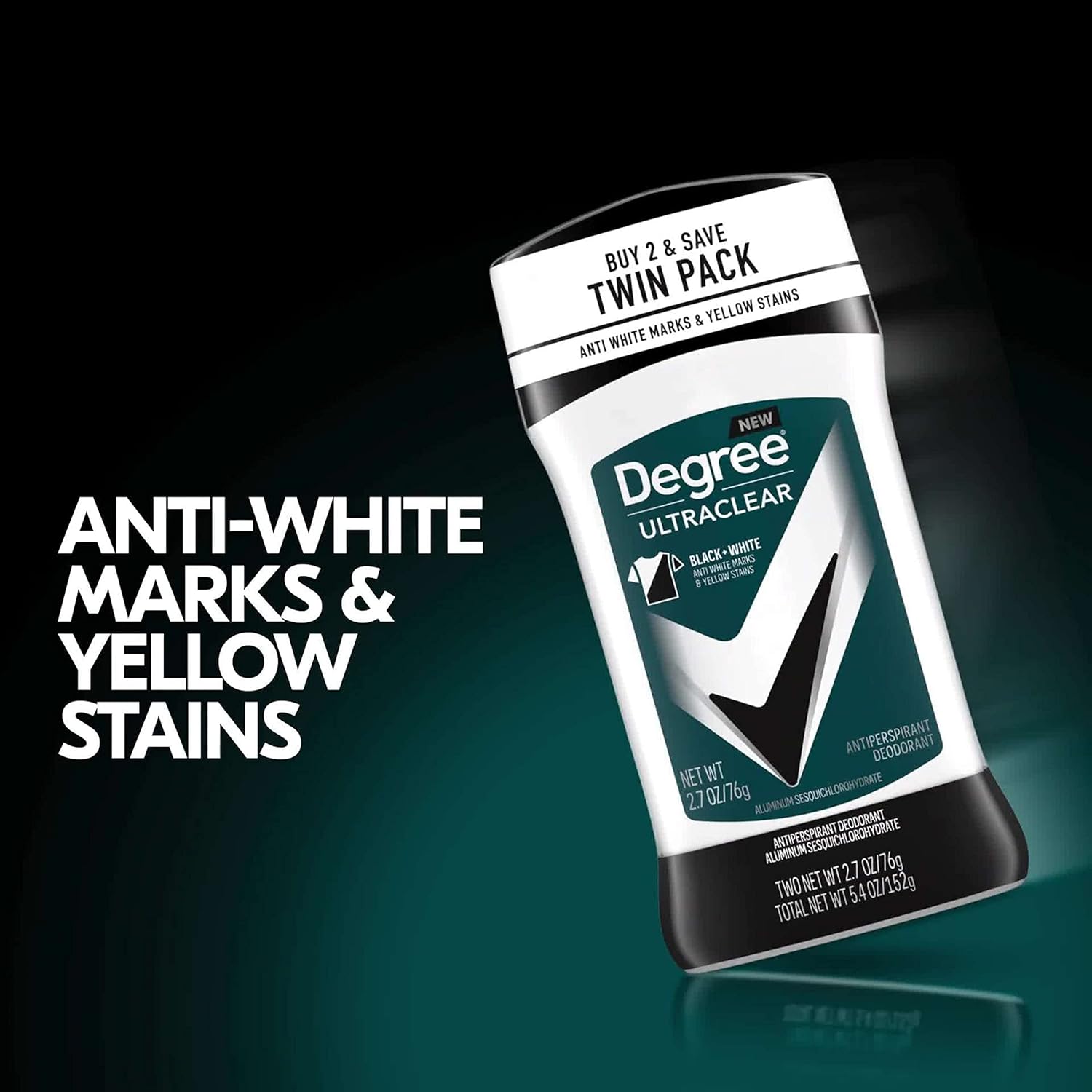 Degree Men UltraClear Antiperspirant Deodorant Stick, Black+White (2 Count, 2.7 oz)