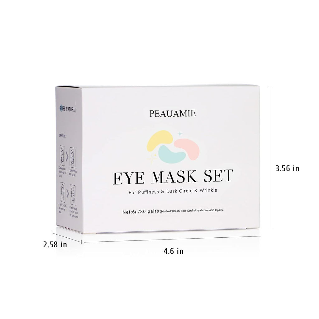 PEAUAMIE Hydrogel Under Eye Patches Set with Hyaluronic Acid & Gold (30 Pairs)